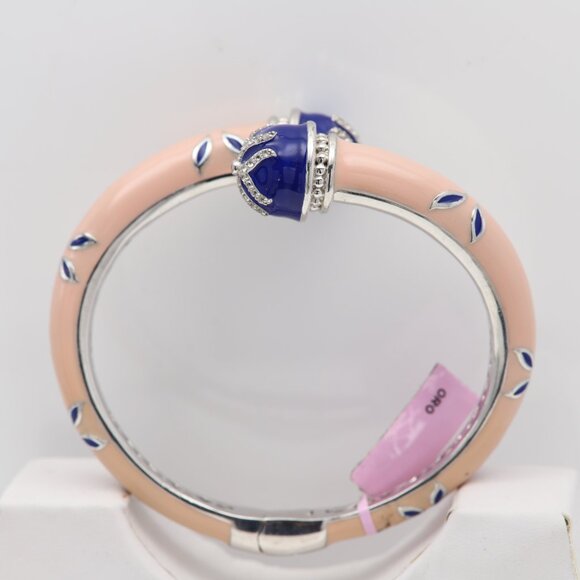 Sterling Silver Large Bangle Cuff Bracelet Pink and Blue Enamel Quartz stones - Picture 6 of 9